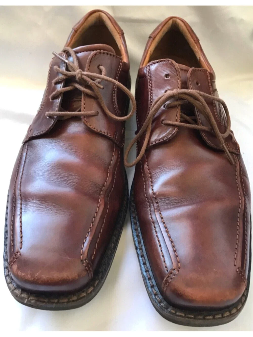 ECCO Dress Shoes Mens EU 45 US 12 Casual Oxford Brown Leather Lace Up Square Toe